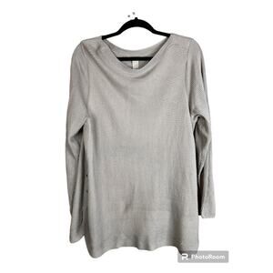 H&M Long Sleeve Side Buttons Grey Brown Beige Scoop Neck Sweater Size Large